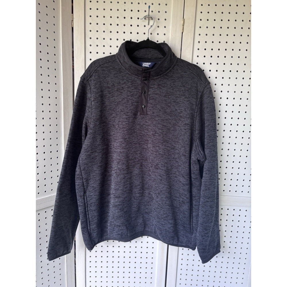 Lands End‎ Men's XL 46-48 Gray Black 1/4 Snap Fleece Sweatshirt Pullover